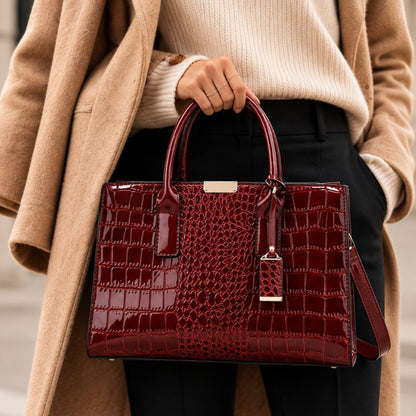 Crocodile Pattern Leather Shoulder Bag + FREE Wallet & Clutch