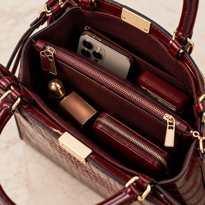 Crocodile Pattern Leather Shoulder Bag + FREE Wallet & Clutch