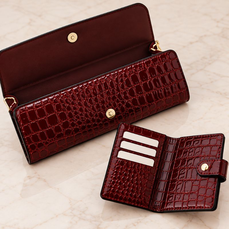 Crocodile Pattern Leather Shoulder Bag + FREE Wallet & Clutch