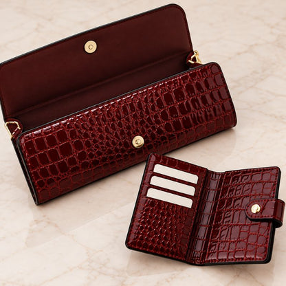 Crocodile Pattern Leather Shoulder Bag + FREE Wallet & Clutch