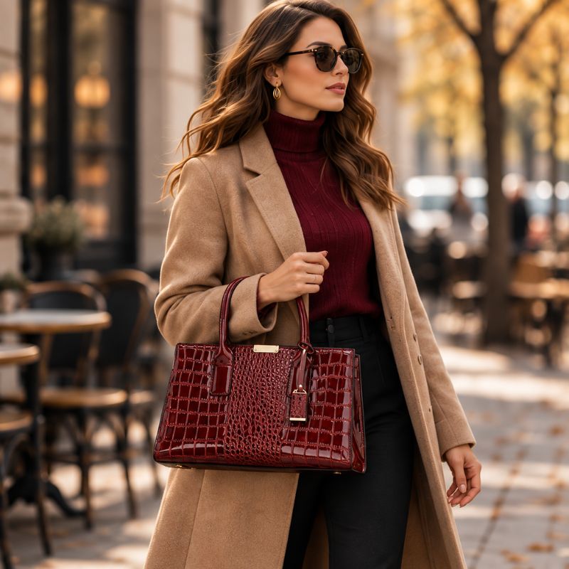 Crocodile Pattern Leather Shoulder Bag + FREE Wallet & Clutch