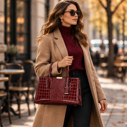 Crocodile Pattern Leather Shoulder Bag + FREE Wallet & Clutch