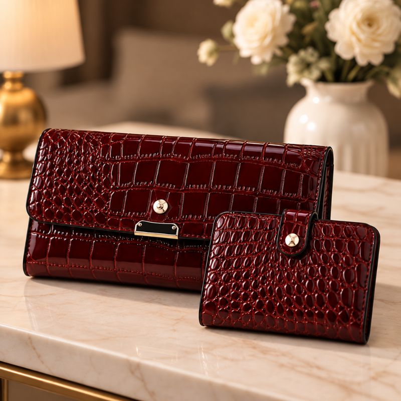 Crocodile Pattern Leather Shoulder Bag + FREE Wallet & Clutch