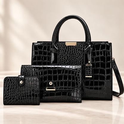 Crocodile Pattern Leather Shoulder Bag + FREE Wallet & Clutch